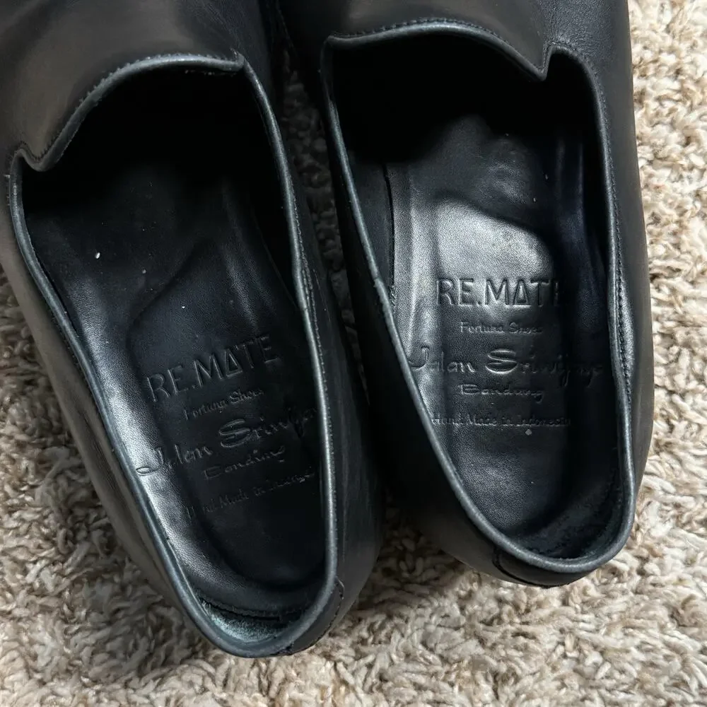 Jalan Sriwijaya Fortuna Shoes Black Leather Slip On Loafers Welted Men’s Size 8